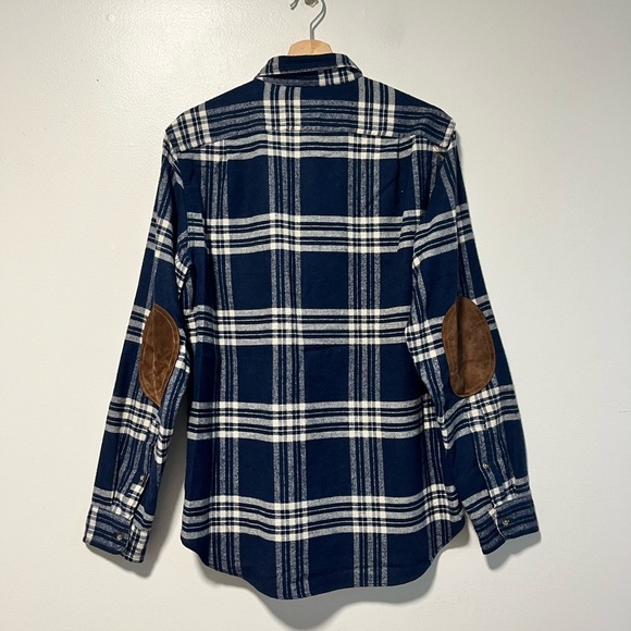 J.Crew Men’s Navy Plaid Flannel Shirt with Suede Elbow Patches - Size M - Picture 11 of 15